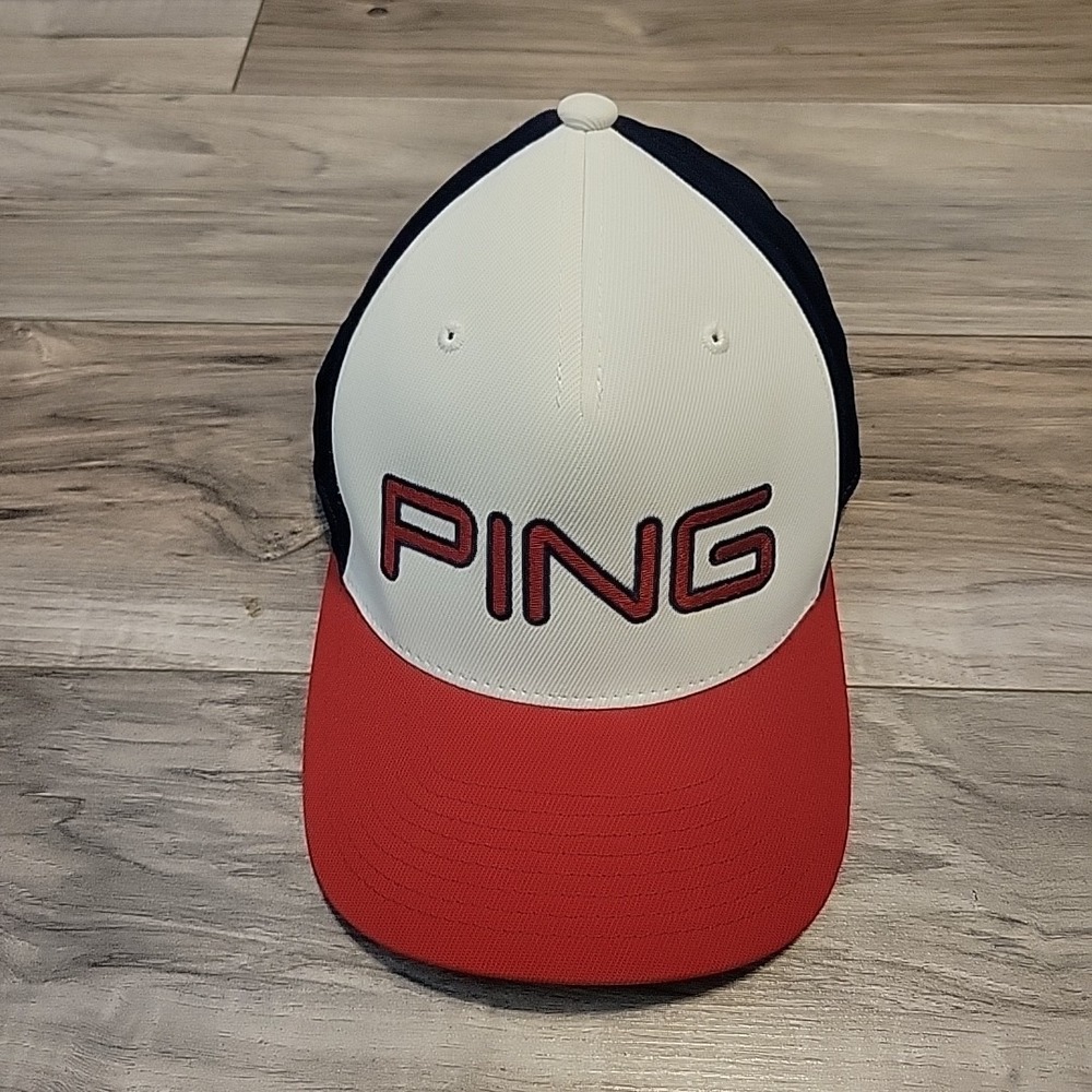 PING Golf Hat 110 Flexfit Tech Snapback Cap Red‎ White Blue